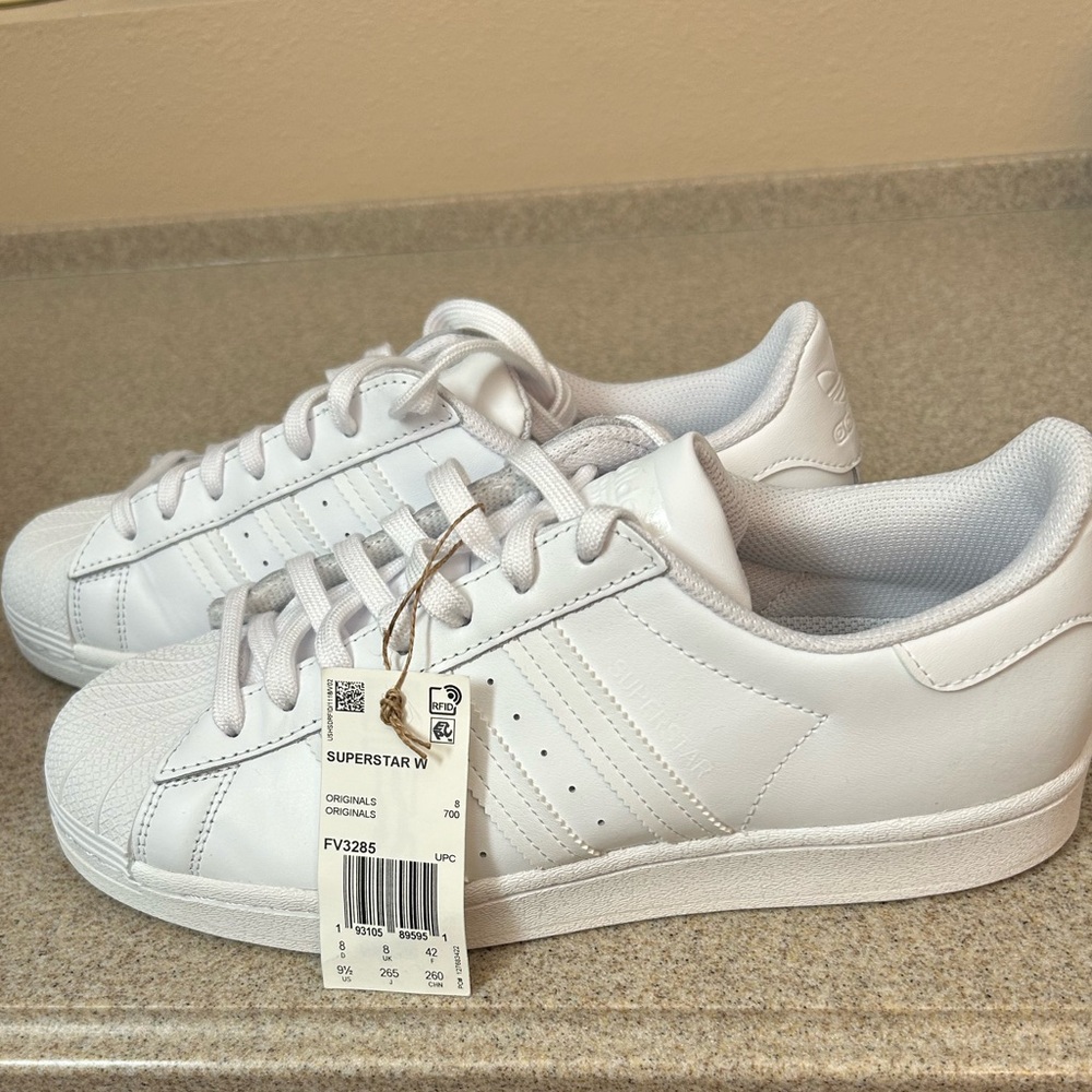 All white adidas superstars NWT